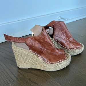 KENNETH COLE Espadrille Wedge Heels w Soft Brown Leather Size 5